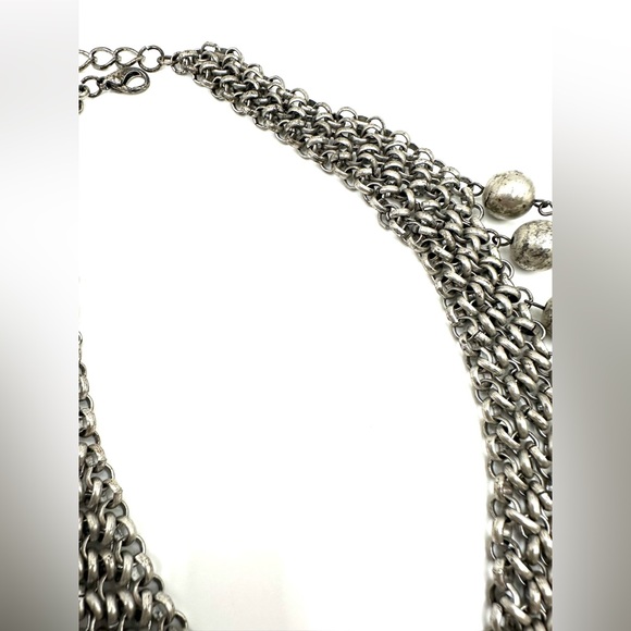 Old Silver Tone Bib Necklace with Dangling Balls-Statement Necklace - Picture 10 of 10